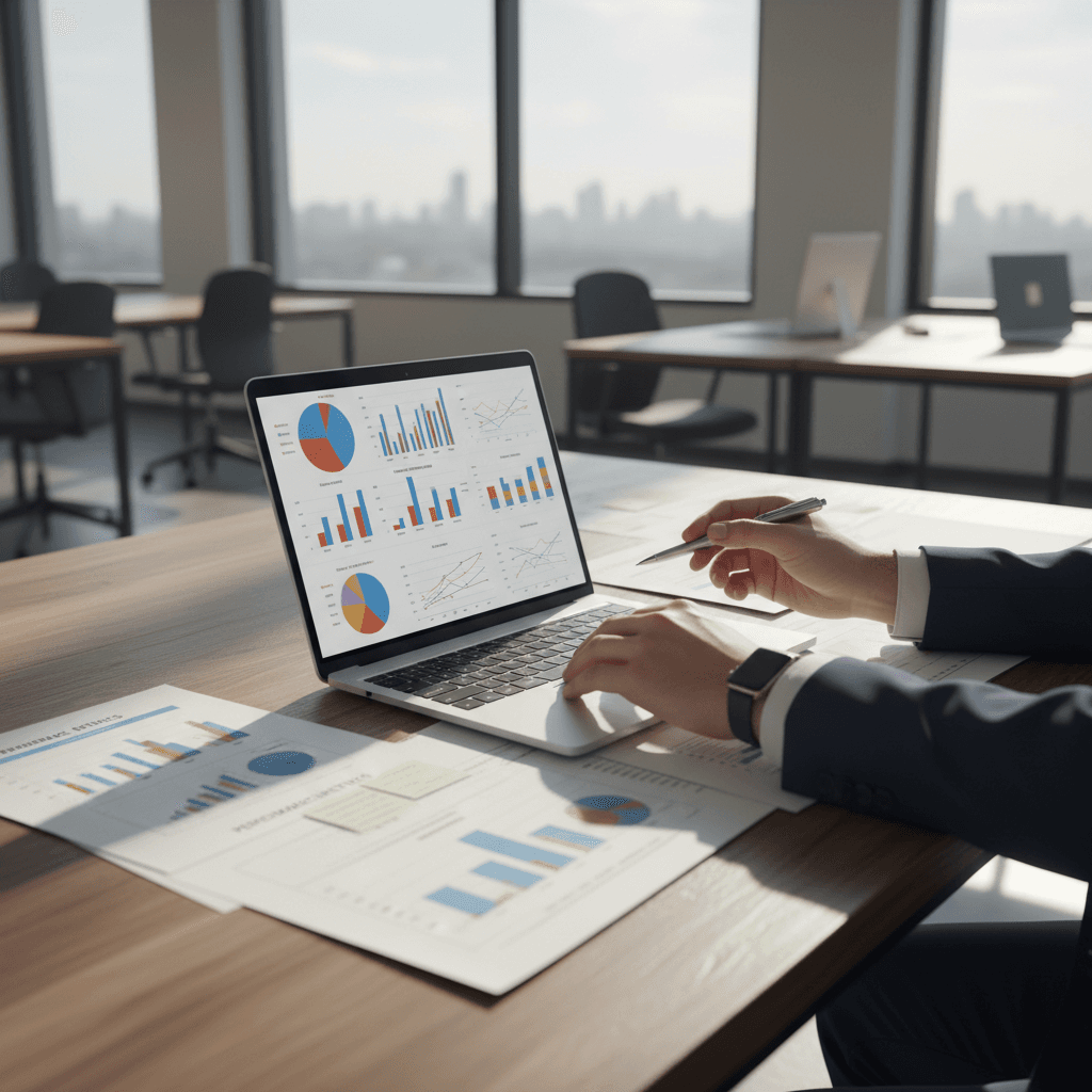 Business consultant working on digital marketing strategy at desk