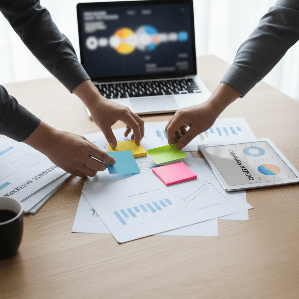 Digital marketing professional working on strategy in bright modern office